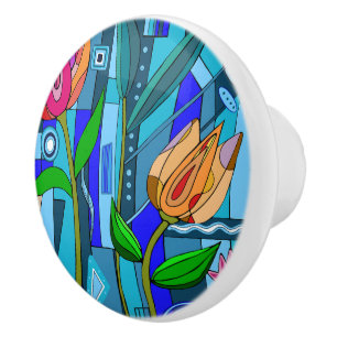Björnblommans konst blå mosaik rosa knopp