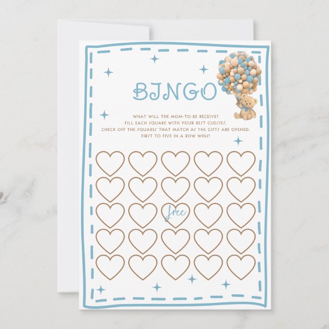 Björnbollar Blå Modern Bingo Spelkort Inbjudningar (Framsida)