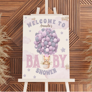 Björnbollar Flicka Rosa Baby Shower Välkomstskylt Fototryck