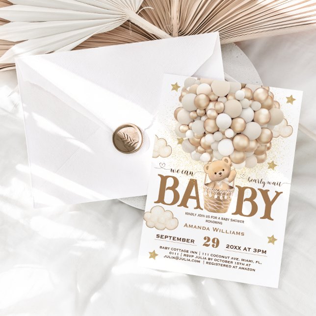 Björnbollar Knappt väntar Boho Vita Bebis-babyshow Inbjudningar (Skapare uppladdad)