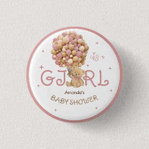 Björnbollar Rosa Baby Shower Favor Knapp