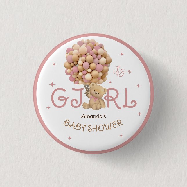 Björnbollar Rosa Baby Shower Favor Knapp (Framsida)