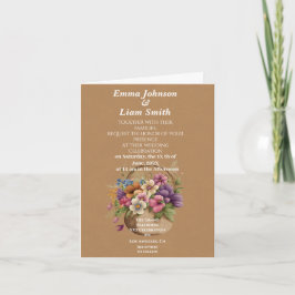 Björnbruna fartyg pappra och blommor bröllop inbjudan
