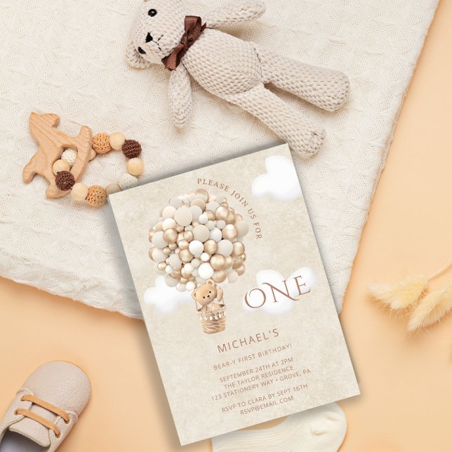 Björnbubblor 1:a födelsedagsinbjudan inbjudningar (Skapare uppladdad)