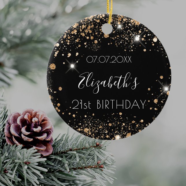 Björndagen guld glitter damm namn elegant julgransprydnad keramik (Skapare uppladdad)