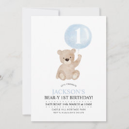 Björndags Bear Blue Balloon-inbjudan Inbjudningar