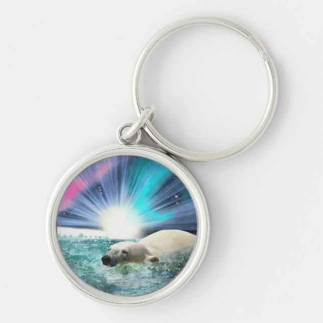 Björndesign för djur- och viltlevande bärare rund silverfärgad nyckelring (Framsidan)