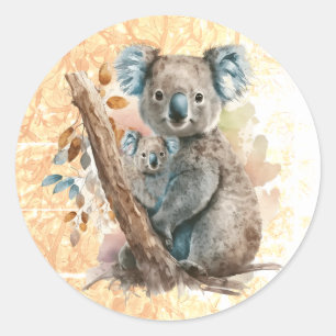 Björnen mor och Baby Koala Runt Klistermärke