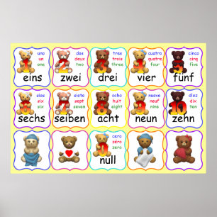 Björnen numrerar i tysk engelsk spanjor och fransk poster