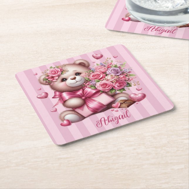 Björnen valentines day Kärlek Ro Underlägg Papper Kvadrat (Vinklad)