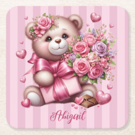 Björnen valentines day Kärlek Ro Underlägg Papper Kvadrat