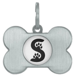 Björnens fotavtrycksbokstav S monogram ID-bricka Husdjur