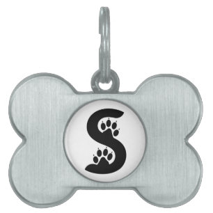 Björnens fotavtrycksbokstav S monogram ID-bricka Husdjur