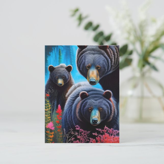 Björnfamiljens kollage vykort (Stående Fram)