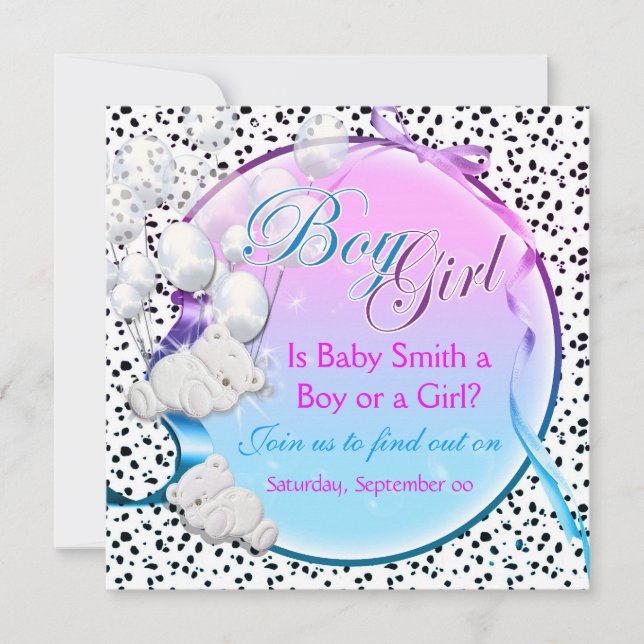 Björngender avslöjer pojkeflickapartyet inbjudningar (Framsida)