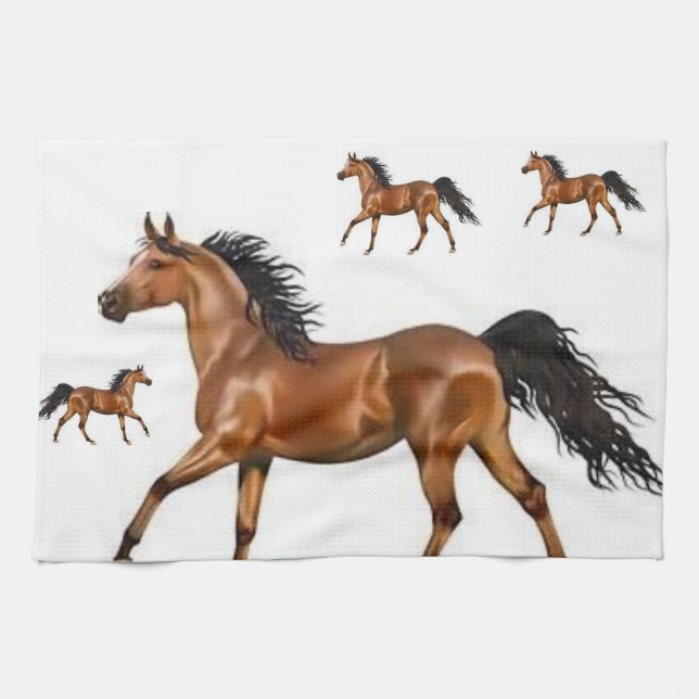 Björnhandduk för bruna hästar kökshandduk (Horisontell)