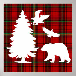 Björnhäst vid gräs träd vid rödsvarta tartan poster