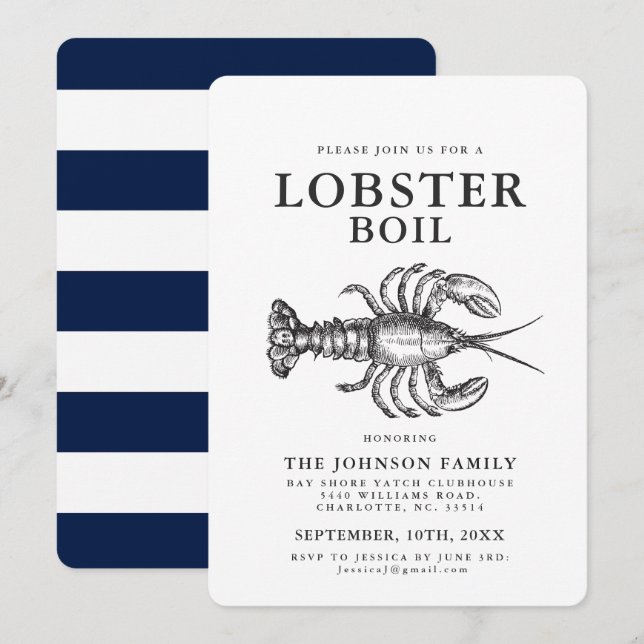 Björninbjudan till Lobster Boil Vintage Stil Inbjudningar (Fram/baksida)