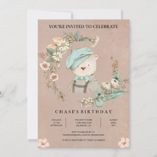 Björninbjudan till Noll Bear Birthday i Rustic Bab Inbjudningar