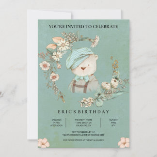 Björninbjudan till Noll Bear Birthday i Rustic Bab Inbjudningar