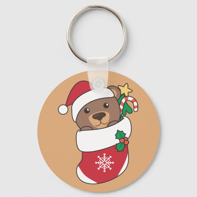 Björnkedjan "Bear Keychain" i Snö vid jul Nyckelring (Framsida)