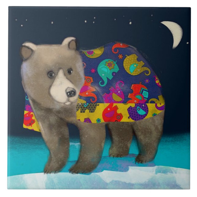 Björnkeramiskt plattor/trivet (6 tum kvadrat) kakelplatta (Framsidan)