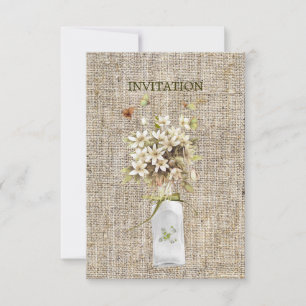 Björnkväxter hippie bohemian burlap bröllop inbjudningar