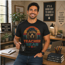 Björnlärare Retro Solnedgång Cool Björn Examen Mös T Shirt