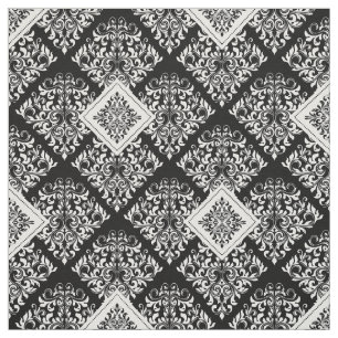 Björnlig, svart, vit Damask Fabric Tyg