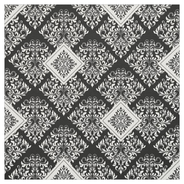 Björnlig, svart, vit Damask Fabric Tyg (Provkarta)