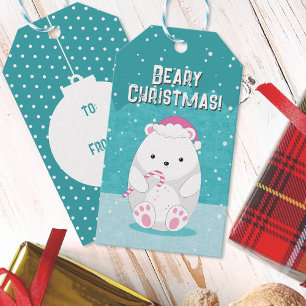 Björnlös Polar Bear Cute Tecknad Teal Blue Presentetikett