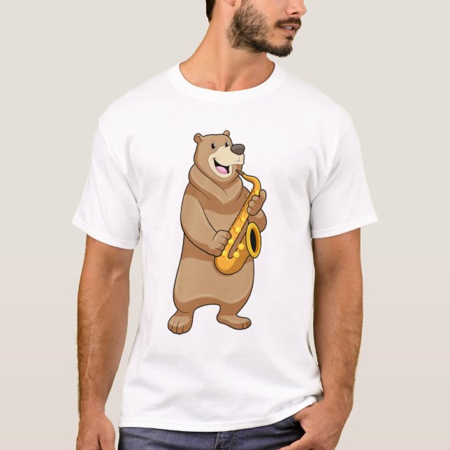 Björnlös som musiker med saxofon t shirt (Framsida)