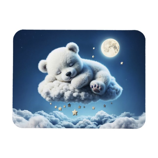 Björnmoln som sover måne djurdröm magnet (Horisontell)