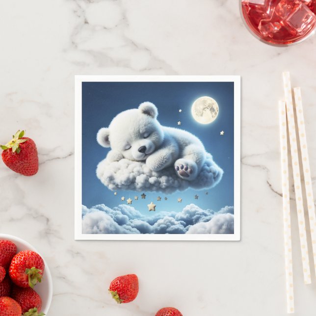 Björnmoln som sover måne djurdröm pappersservett (Insitu)