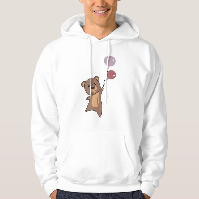 Björnpälsar upp med ballonger, kutande djur hoodie (Framsida)