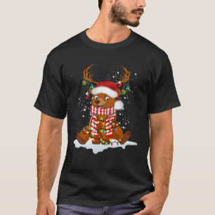Björnren Santa Noel kostym dansar på snö M T Shirt