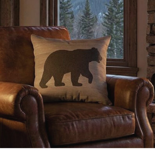 Björnsilhuett Vändbar Kastkudde Kudde (reversible bear silhouette throw pillow for mountain cabin)