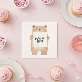 björnskylt med söt rosa babydusch pappersservett