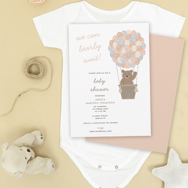 Björnslangar Luftballonger Flicka Babyskåda Inbjudningar (Cute Bear Hot Air Balloons Baby Girl Baby Shower Invitation)