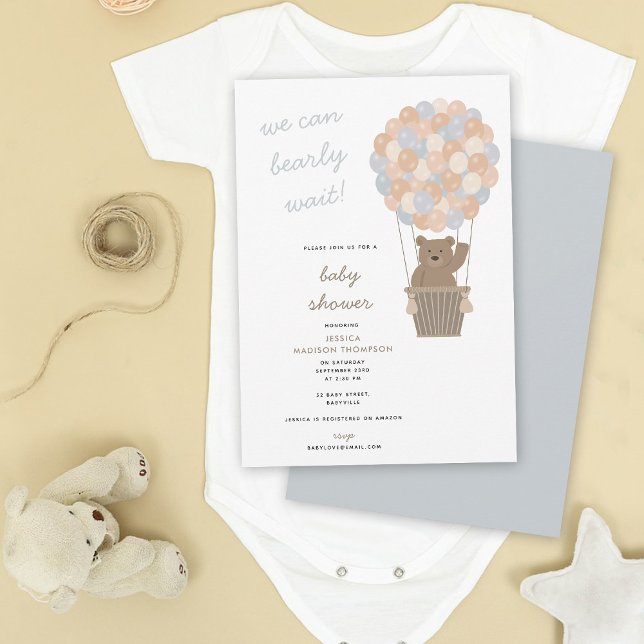 Björnslangar Luftballonger Pojke Babyskåda Inbjudningar (Cute Bear Hot Air Balloons Baby Boy Baby Shower Invitation)