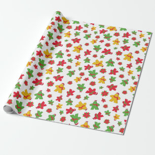 Björnspel Meeple och Poinsettia jul Mönster Presentpapper