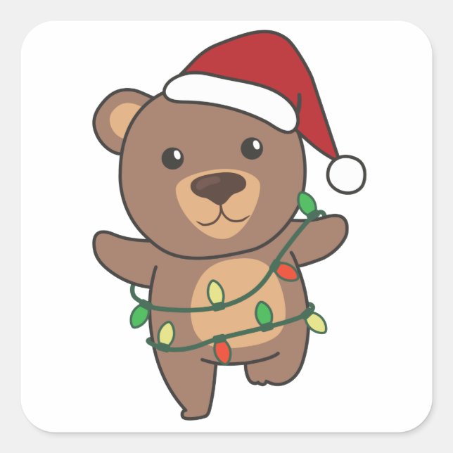 Björnst på julvinter Djur med kvadratisk etikett (Framsida)