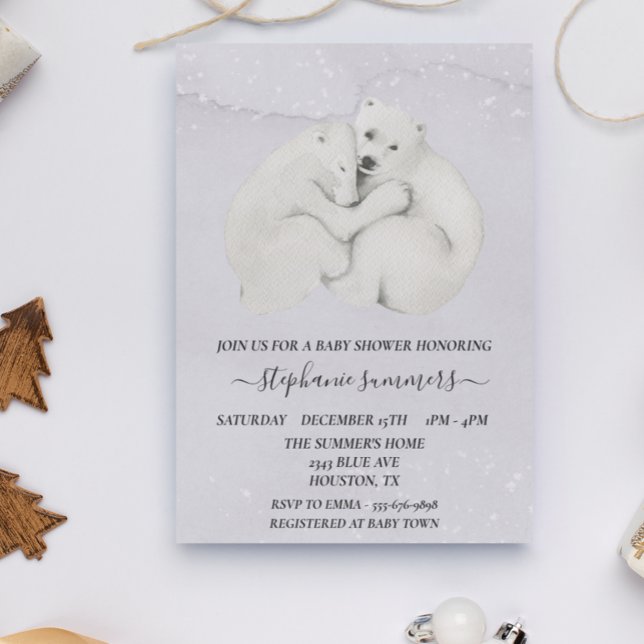 Björnstödsskena Polarna Bear Unge Winter Watercolo Inbjudningar (Skapare uppladdad)