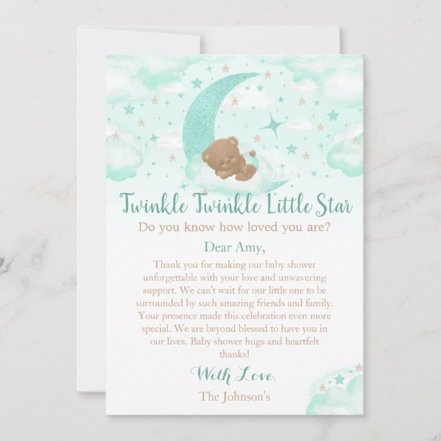 Björnstödsskugga för Lilla stjärna med Twinkle Twi Tack Kort (Framsida)