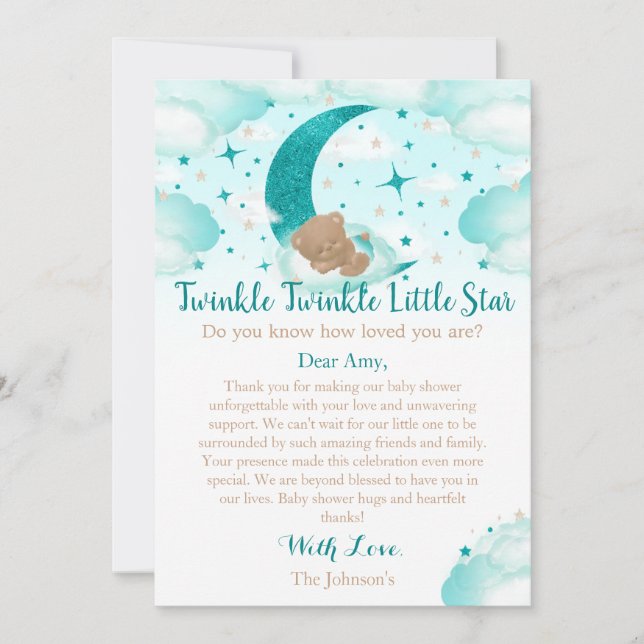 Björnstödsskugga för Lilla stjärna med Twinkle Twi Tack Kort (Framsida)
