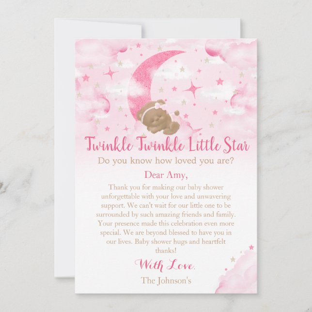 Björnstödsskugga för Lilla stjärna med Twinkle Twi Tack Kort (Framsida)