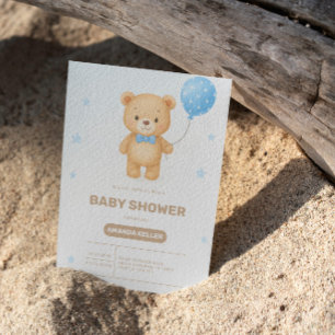 Björnstövel i Baby med enkel blå ballong för babys Inbjudningar