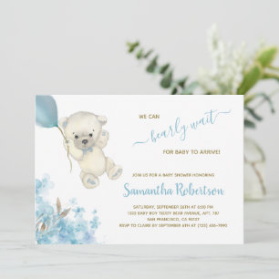 Björnstövel i Polarna Bear Blue Balloon Boy Shower Inbjudningar