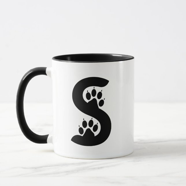 Björntåavtryck Bokstav S monogram Mugg (Vänster)