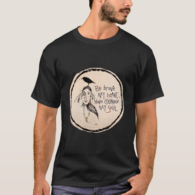 Björntand Excentrisk Kråka Korp Boho Western Skiss T Shirt (Framsida)